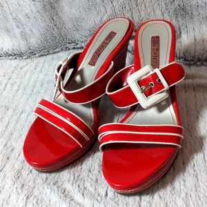 Hot kiss cherry red pin up shoes slip on heels cherry red